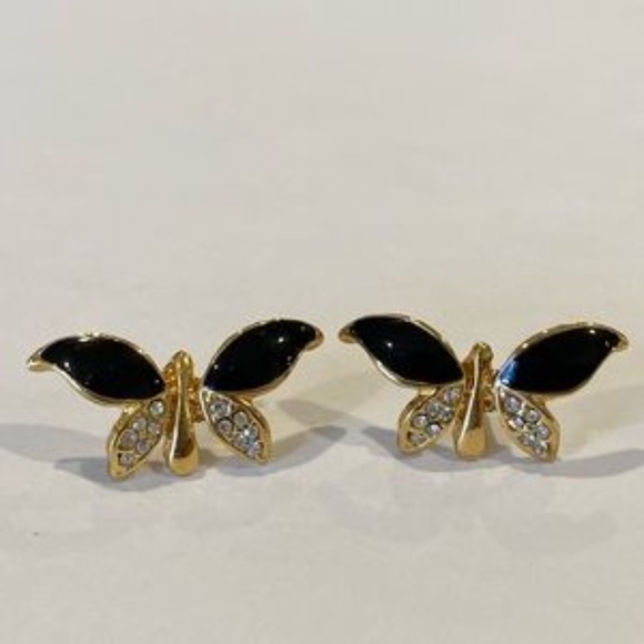 NWOT Onyx Gold Diamond butterfly Stud Earrings - Picture 5 of 9